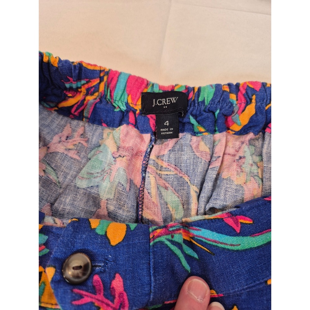 J.Crew Women Blue Pink Tropical Floral Linen Blend High Rise Shorts Size 4 - Picture 5 of 5